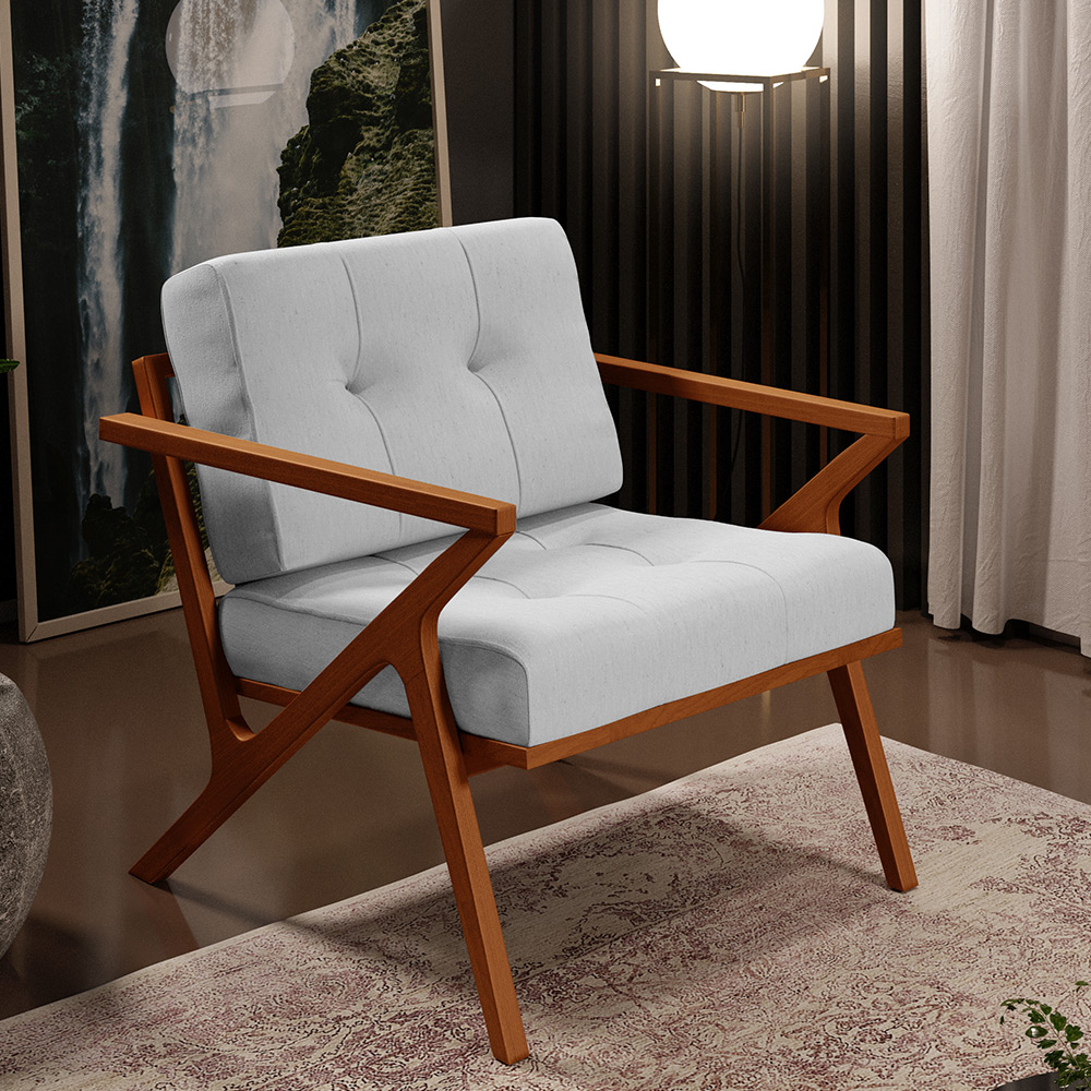 Kit 02 Poltronas Decorativas Sala de Estar com Cintas de Corano Laís B04 Linho Cinza - Lyam Decor