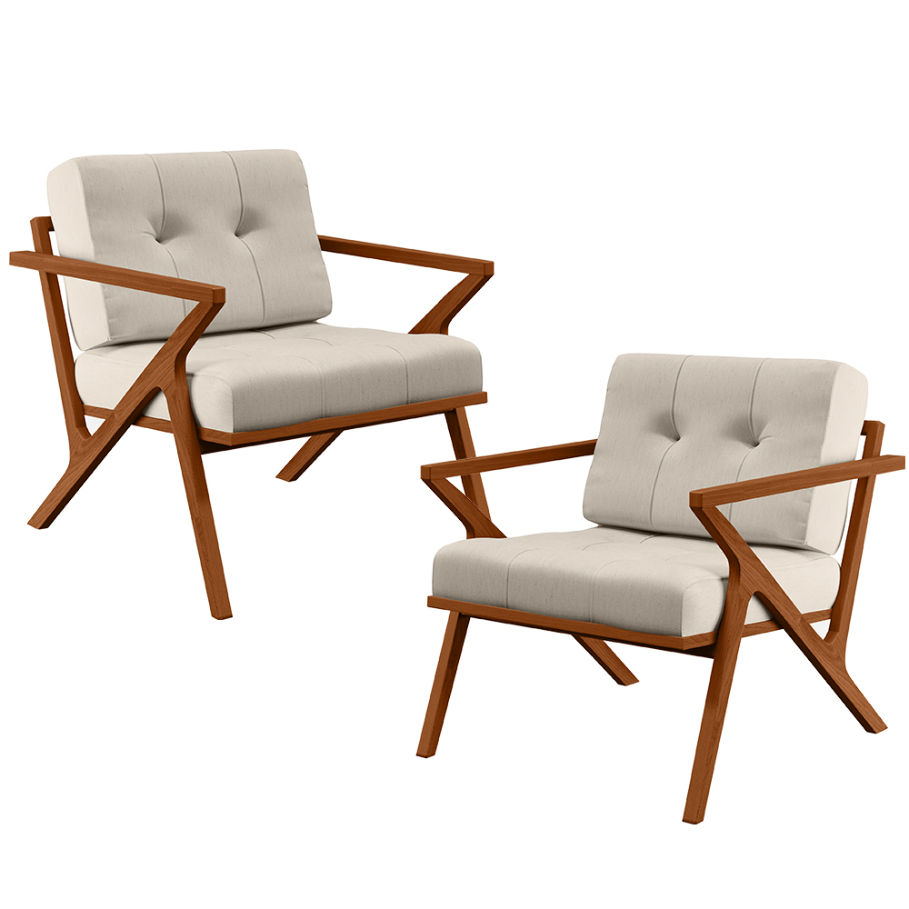 Kit 02 Poltronas Decorativas Sala de Estar com Cintas de Corano Laís B04 Linho Cru - Lyam Decor
