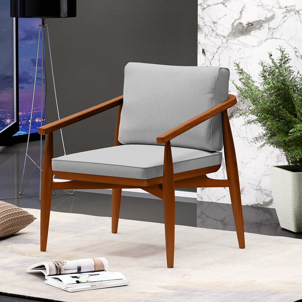 Kit 02 Poltronas Decorativas Sala de Estar com Cintas de Corano Lavínia B04 Linho Cinza - Lyam Decor