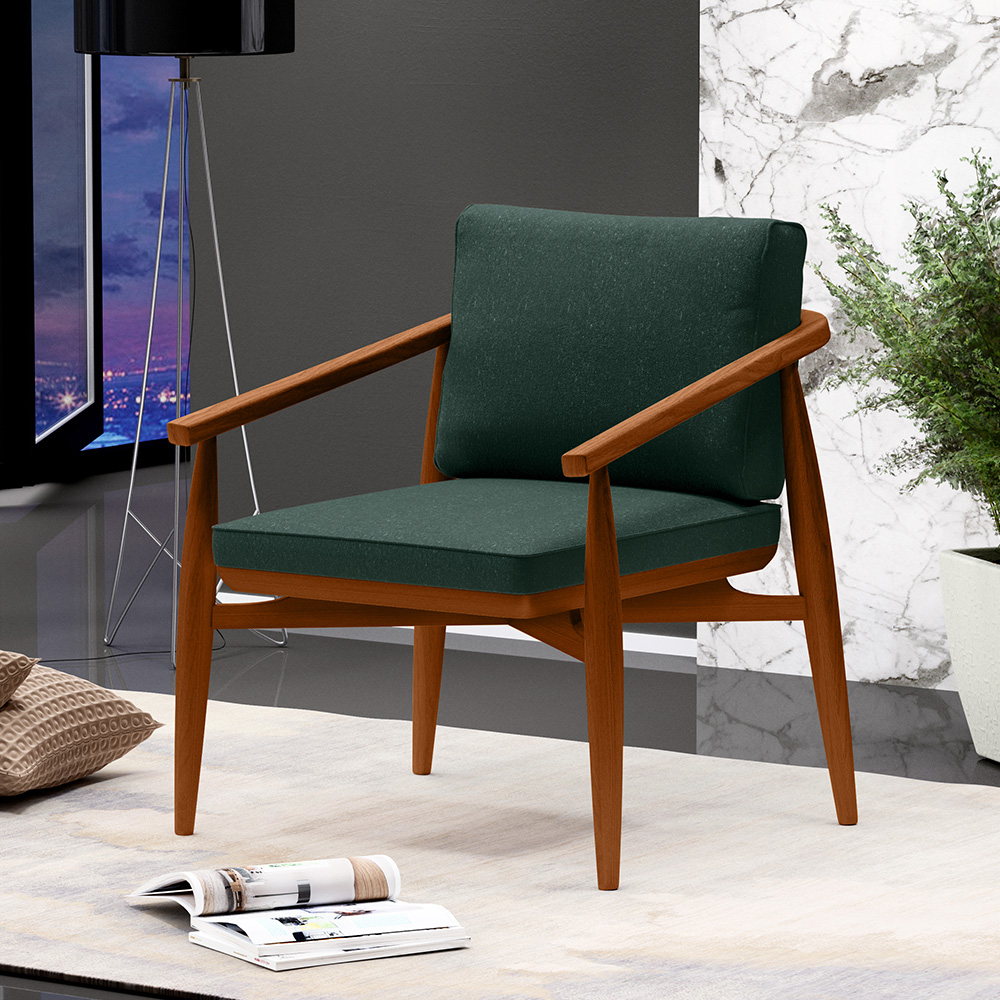 Kit 02 Poltronas Decorativas Sala de Estar com Cintas de Corano Lavínia B04 Linho Verde Musgo - Lyam Decor