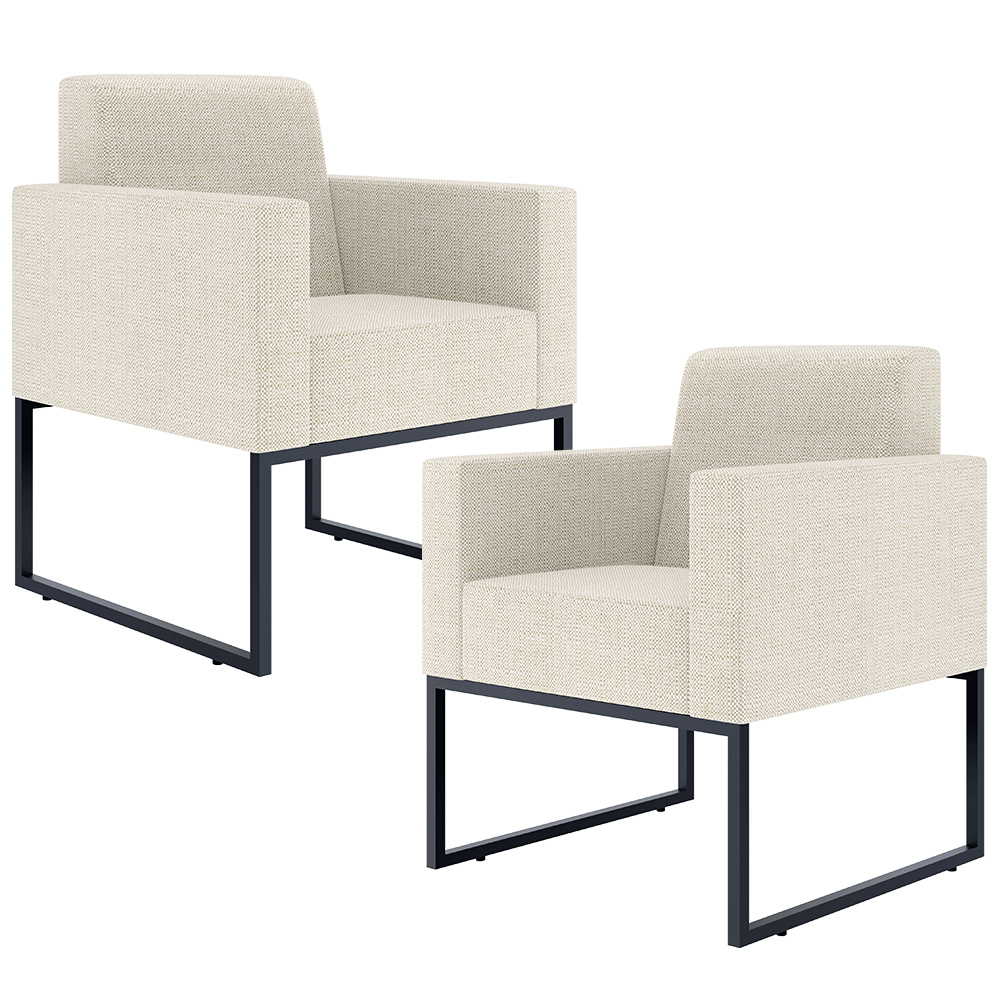 Kit 02 Poltronas Decorativas Sala e Recepção Base Fixa Metal Helô L02 Linho Champagne - Lyam Decor
