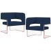 Kit 02 Poltronas Decorativas Scarlett D02 Base Aço New Cobre Veludo Azul Marinho C-304 - Lyam Decor