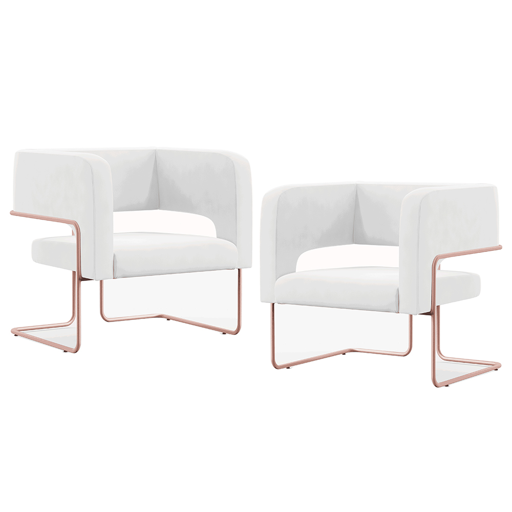 Kit 02 Poltronas Decorativas Scarlett D02 Base de Aço New Cobre Corano Branco C-12 - Lyam Decor