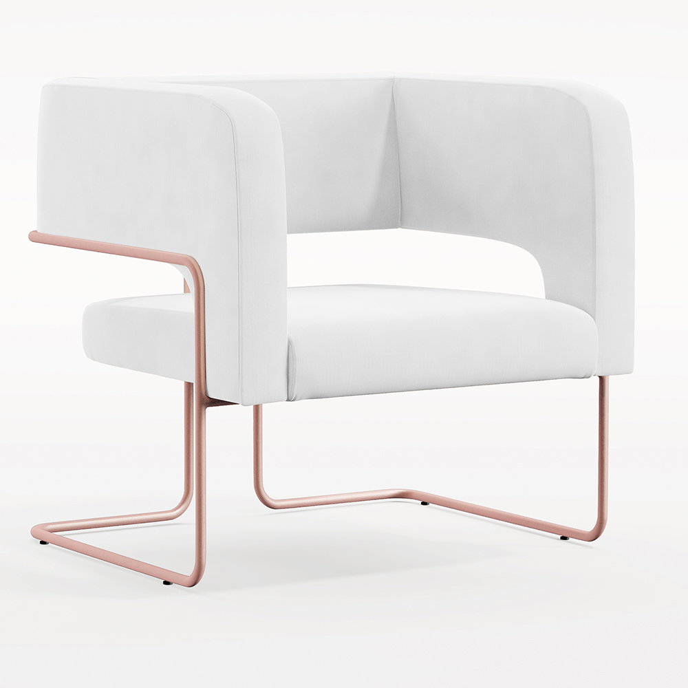 Kit 02 Poltronas Decorativas Scarlett D02 Base de Aço New Cobre Corano Branco C-12 - Lyam Decor