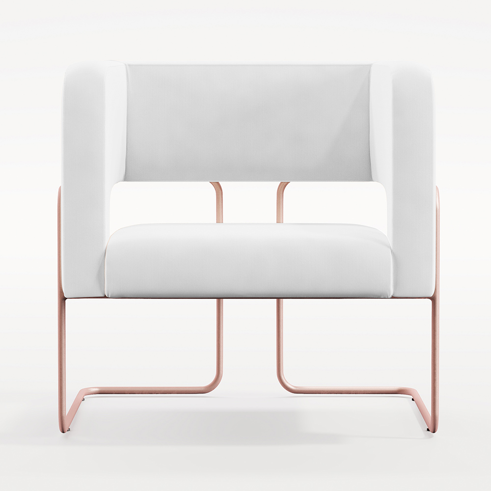 Kit 02 Poltronas Decorativas Scarlett D02 Base de Aço New Cobre Corano Branco C-12 - Lyam Decor