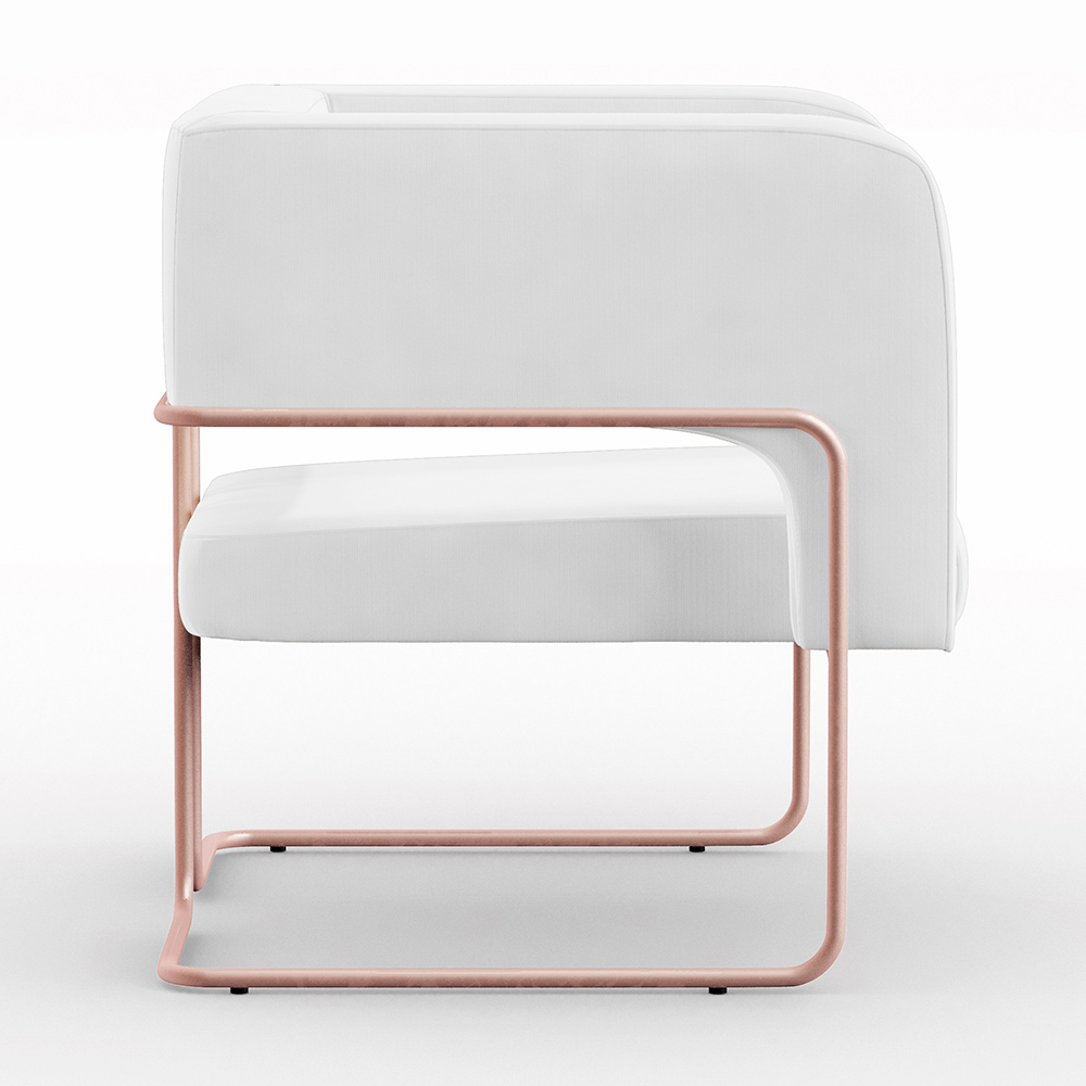 Kit 02 Poltronas Decorativas Scarlett D02 Base de Aço New Cobre Corano Branco C-12 - Lyam Decor