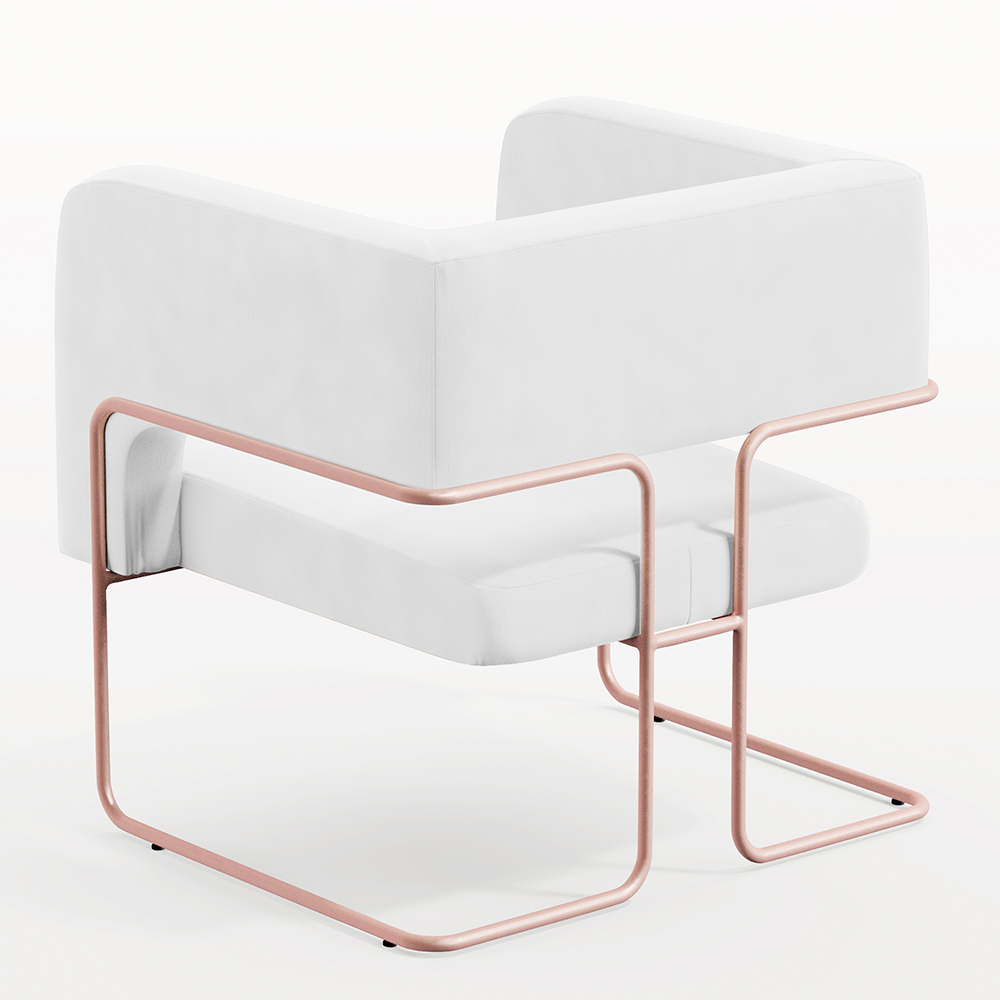 Kit 02 Poltronas Decorativas Scarlett D02 Base de Aço New Cobre Corano Branco C-12 - Lyam Decor