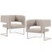 Kit 02 Poltronas Decorativas Scarlett D02 Base de Aço New Cobre Linho Bege C-107 - Lyam Decor