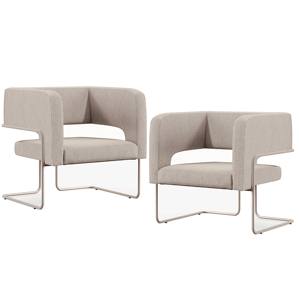Kit 02 Poltronas Decorativas Scarlett D02 Base de Aço New Cobre Linho Bege C-107 - Lyam Decor