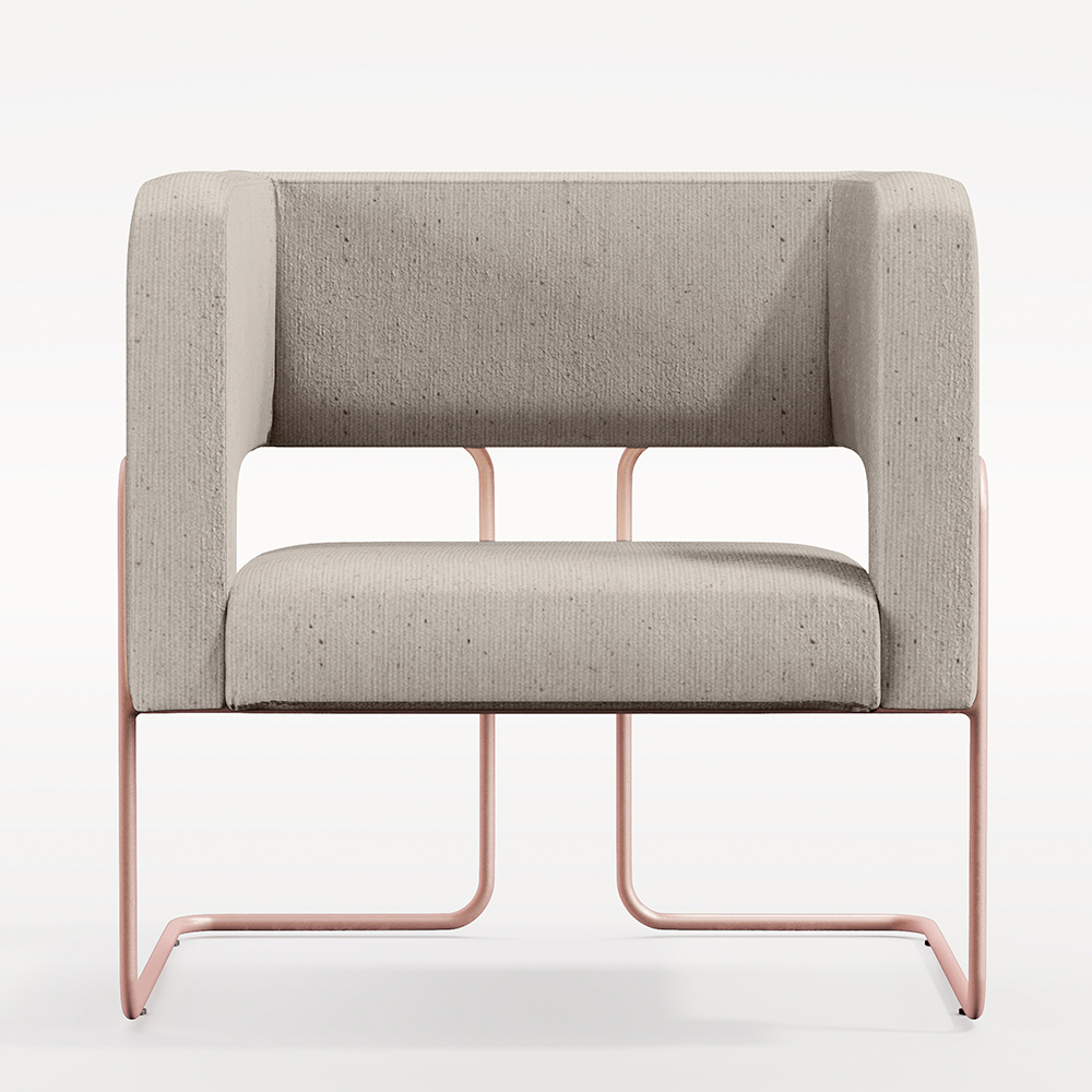 Kit 02 Poltronas Decorativas Scarlett D02 Base de Aço New Cobre Linho Bege C-107 - Lyam Decor