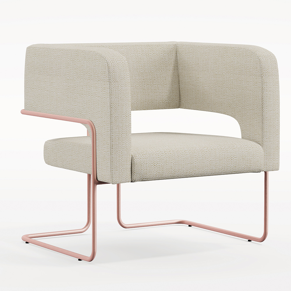 Kit 02 Poltronas Decorativas Scarlett D02 Base de Aço New Cobre Linho Champagne A-49 - Lyam Decor