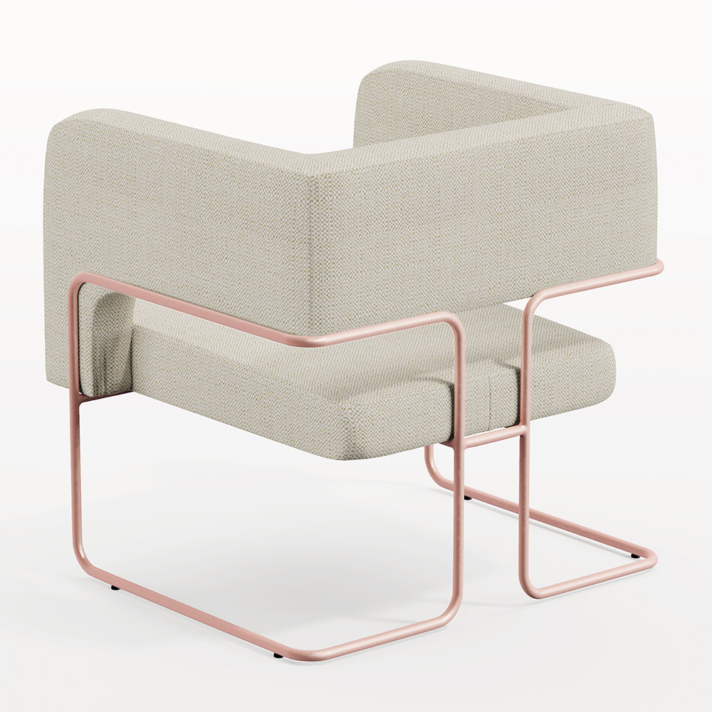 Kit 02 Poltronas Decorativas Scarlett D02 Base de Aço New Cobre Linho Champagne A-49 - Lyam Decor