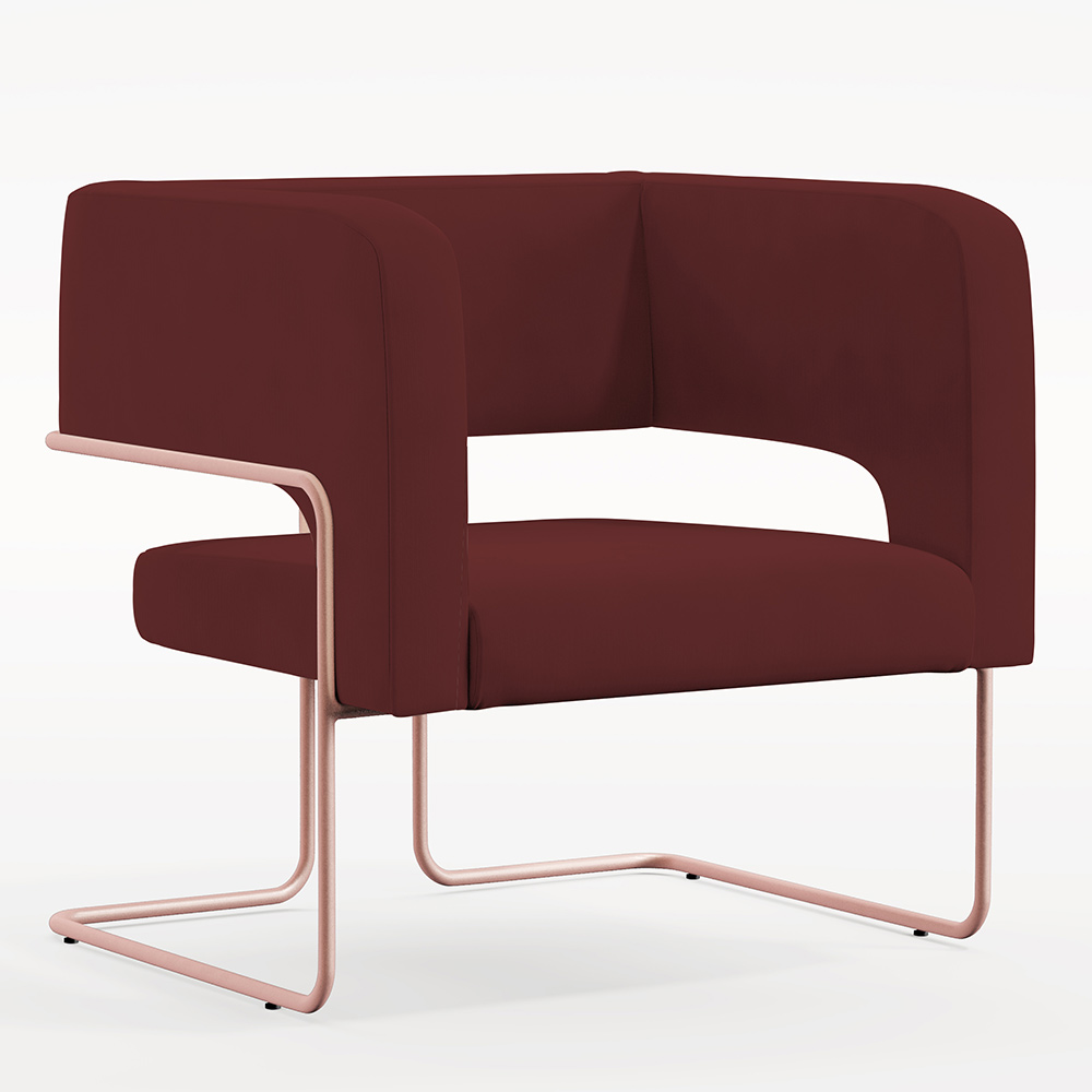 Kit 02 Poltronas Decorativas Scarlett D02 Base de Aço New Cobre Veludo Marsala B-278 - Lyam Decor