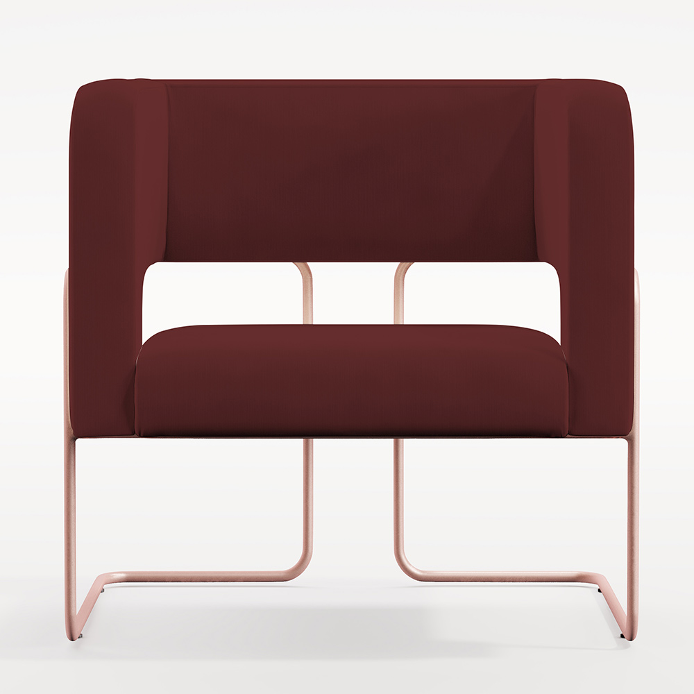 Kit 02 Poltronas Decorativas Scarlett D02 Base de Aço New Cobre Veludo Marsala B-278 - Lyam Decor