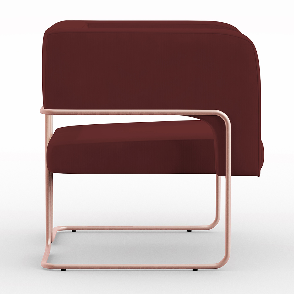Kit 02 Poltronas Decorativas Scarlett D02 Base de Aço New Cobre Veludo Marsala B-278 - Lyam Decor