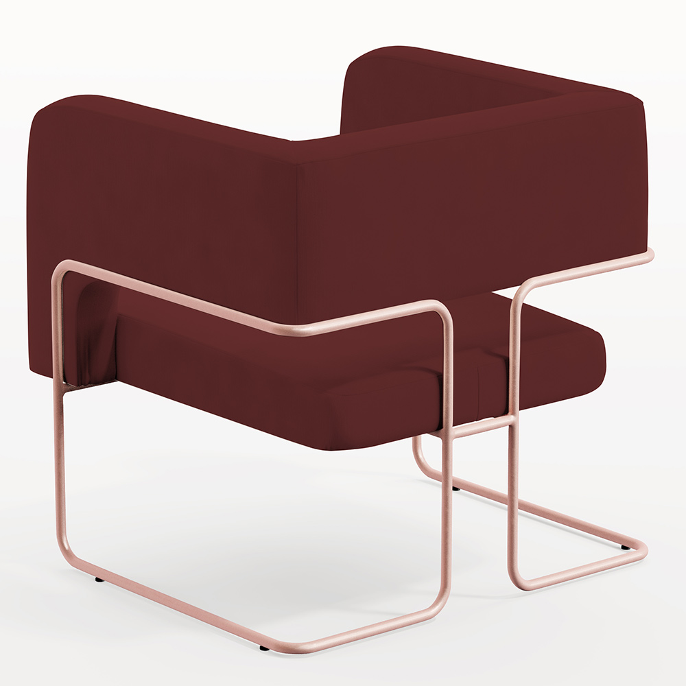 Kit 02 Poltronas Decorativas Scarlett D02 Base de Aço New Cobre Veludo Marsala B-278 - Lyam Decor