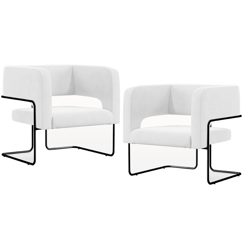 Kit 02 Poltronas Decorativas Scarlett D02 Base de Aço Preto Corano Branco C-12 - Lyam Decor
