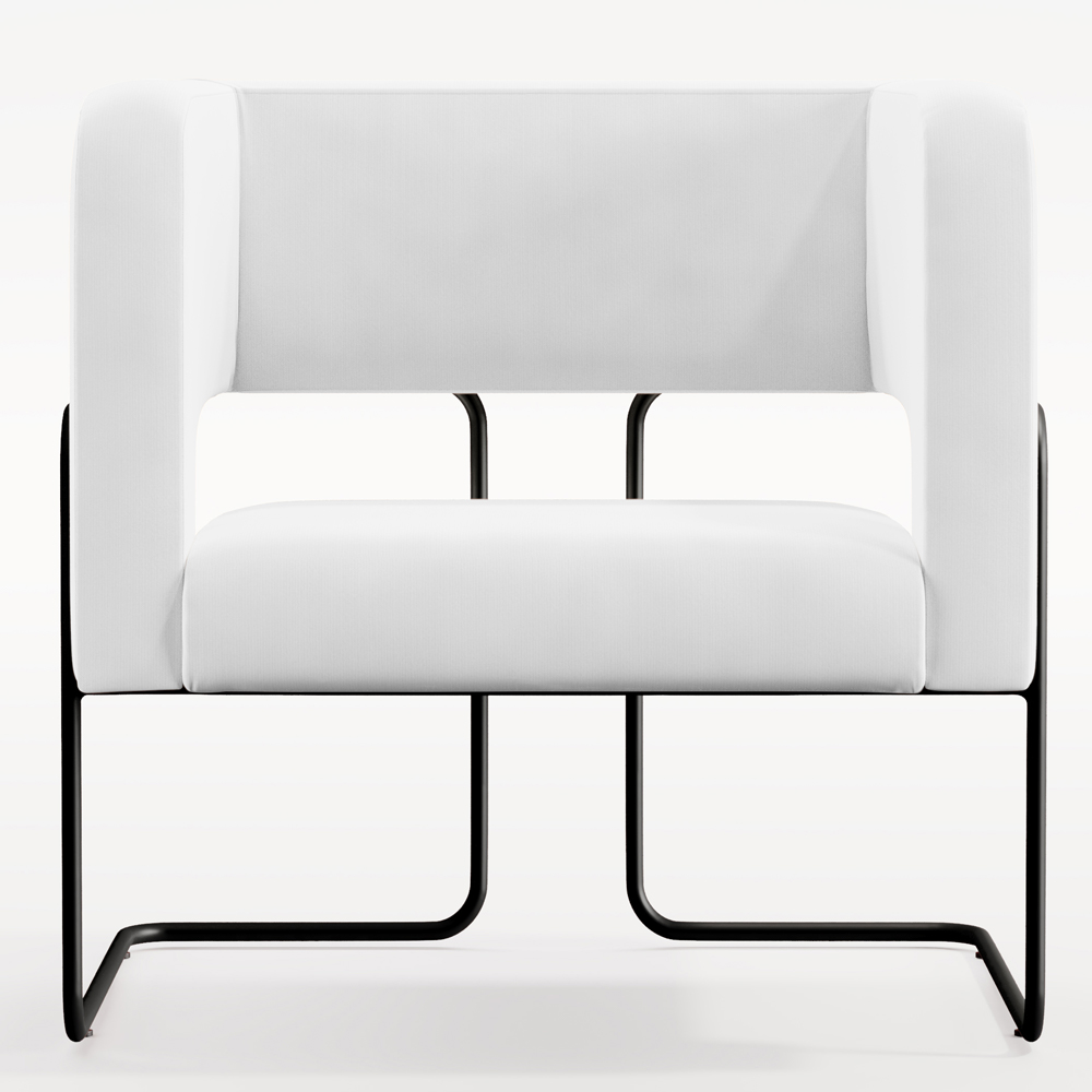 Kit 02 Poltronas Decorativas Scarlett D02 Base de Aço Preto Corano Branco C-12 - Lyam Decor