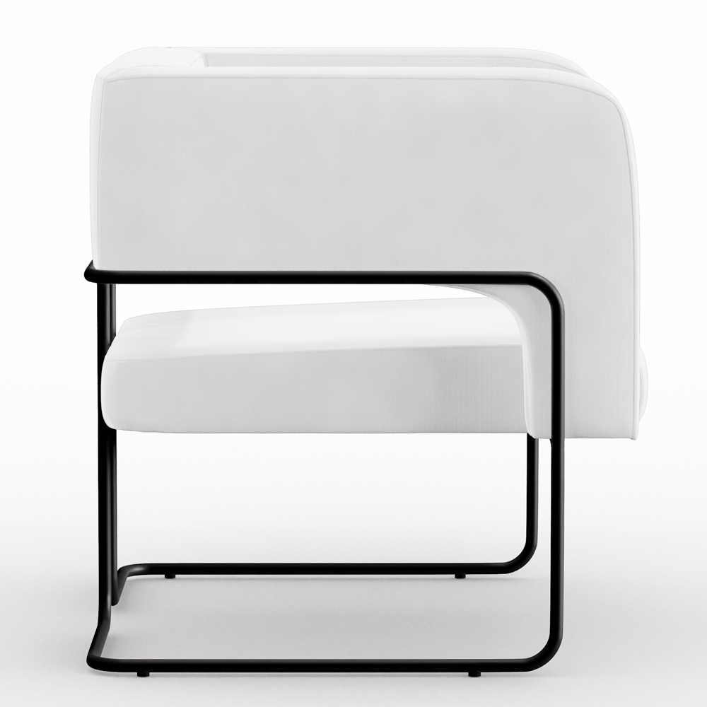 Kit 02 Poltronas Decorativas Scarlett D02 Base de Aço Preto Corano Branco C-12 - Lyam Decor
