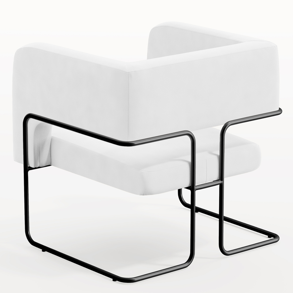 Kit 02 Poltronas Decorativas Scarlett D02 Base de Aço Preto Corano Branco C-12 - Lyam Decor