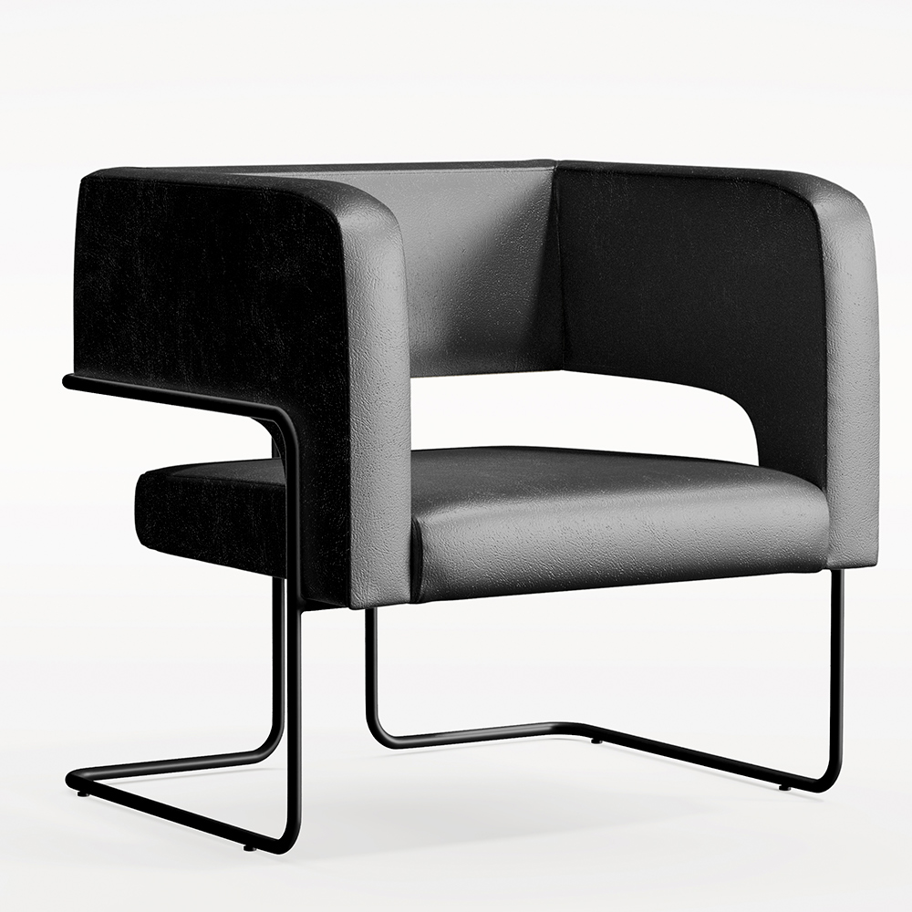Kit 02 Poltronas Decorativas Scarlett D02 Base de Aço Preto Couríssimo Preto B-159 - Lyam Decor