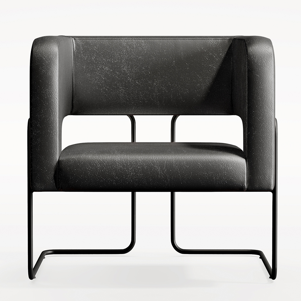Kit 02 Poltronas Decorativas Scarlett D02 Base de Aço Preto Couríssimo Preto B-159 - Lyam Decor