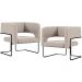 Kit 02 Poltronas Decorativas Scarlett D02 Base de Aço Preto Linho Bege C-107 - Lyam Decor