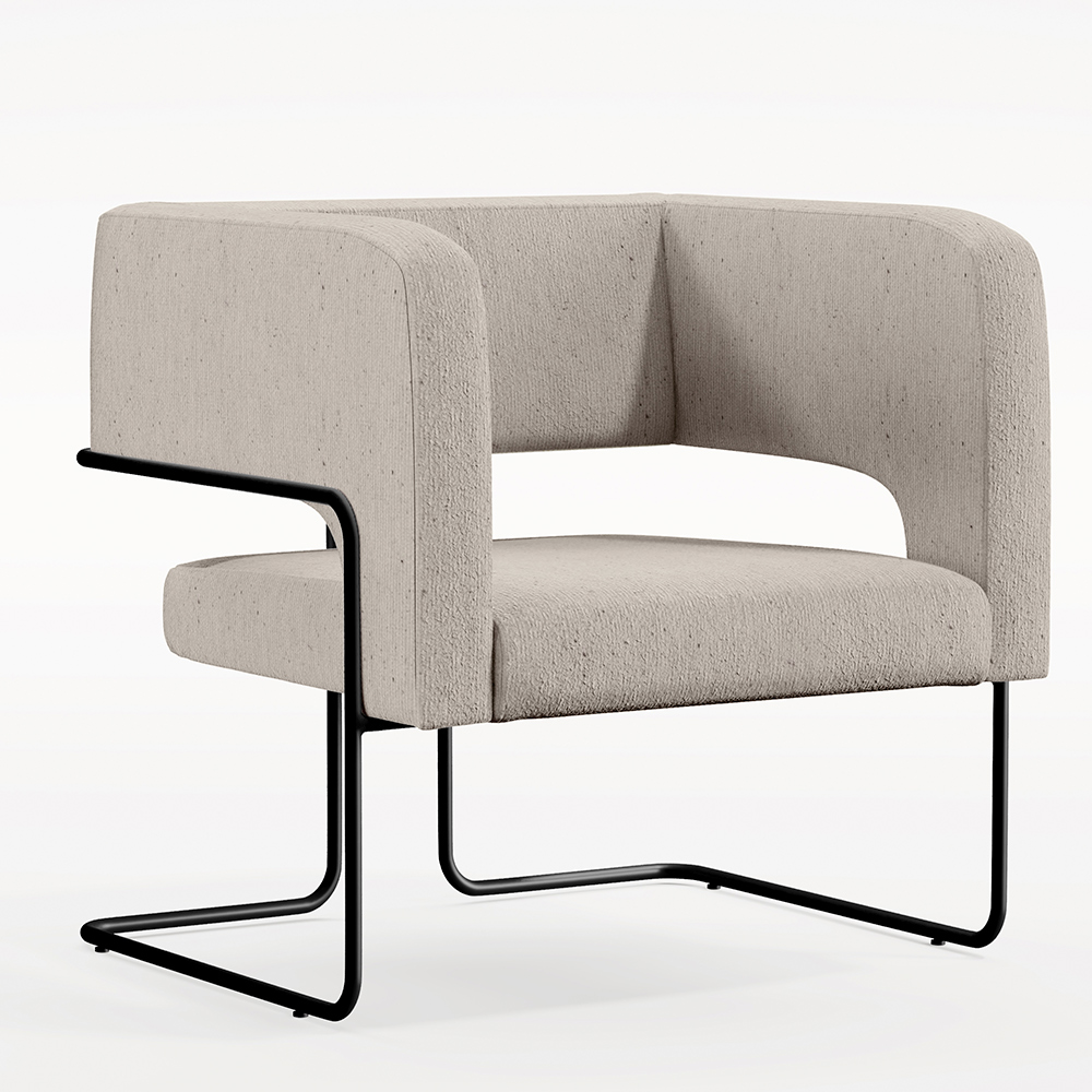 Kit 02 Poltronas Decorativas Scarlett D02 Base de Aço Preto Linho Bege C-107 - Lyam Decor
