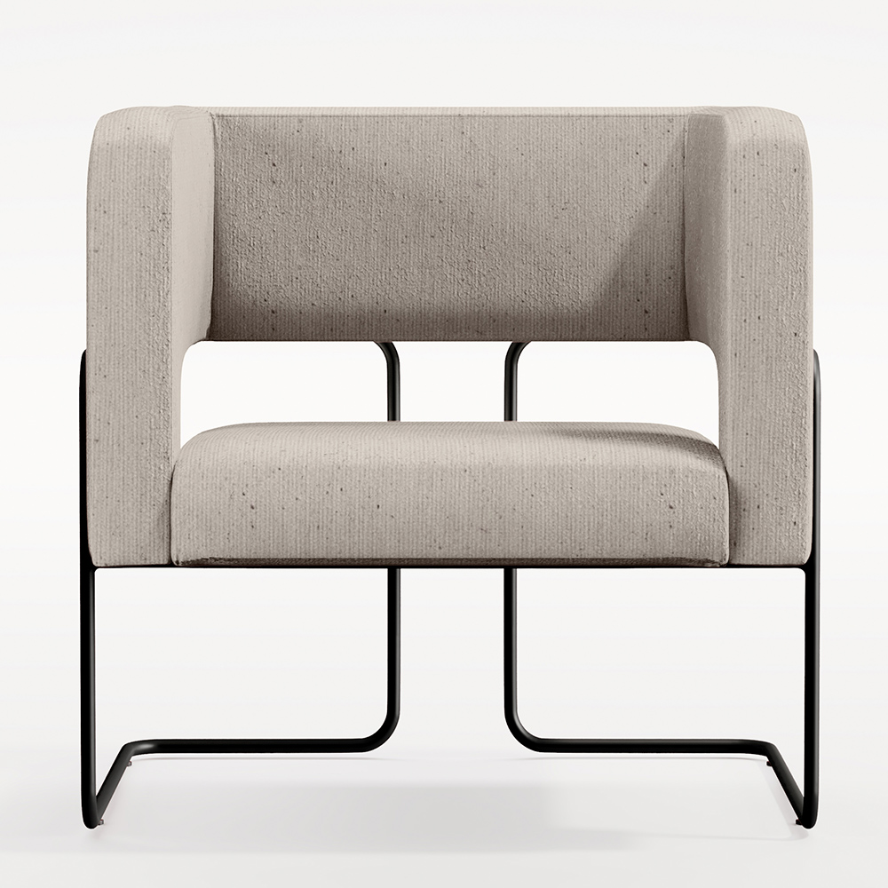 Kit 02 Poltronas Decorativas Scarlett D02 Base de Aço Preto Linho Bege C-107 - Lyam Decor