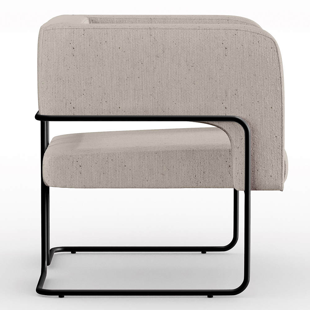 Kit 02 Poltronas Decorativas Scarlett D02 Base de Aço Preto Linho Bege C-107 - Lyam Decor