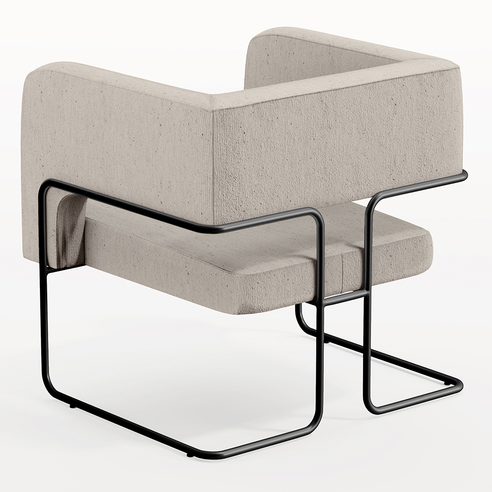Kit 02 Poltronas Decorativas Scarlett D02 Base de Aço Preto Linho Bege C-107 - Lyam Decor