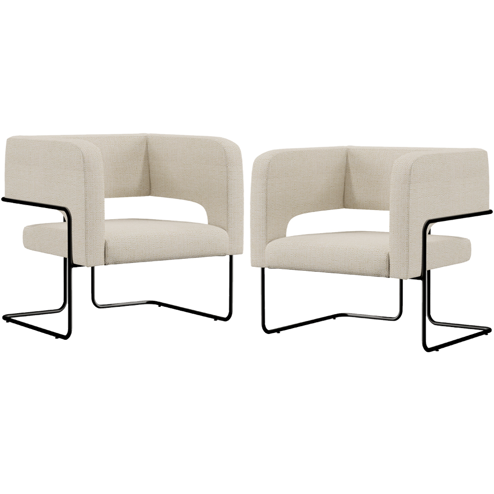 Kit 02 Poltronas Decorativas Scarlett D02 Base de Aço Preto Linho Champagne A-49 - Lyam Decor