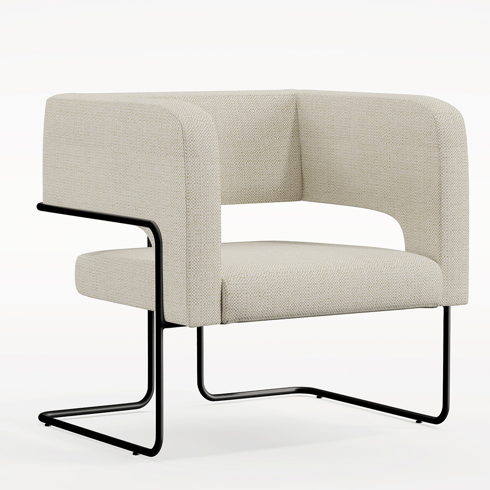 Kit 02 Poltronas Decorativas Scarlett D02 Base de Aço Preto Linho Champagne A-49 - Lyam Decor