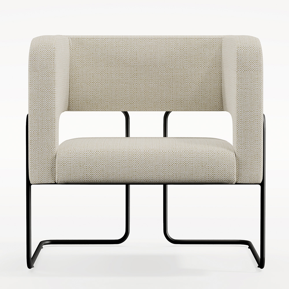 Kit 02 Poltronas Decorativas Scarlett D02 Base de Aço Preto Linho Champagne A-49 - Lyam Decor