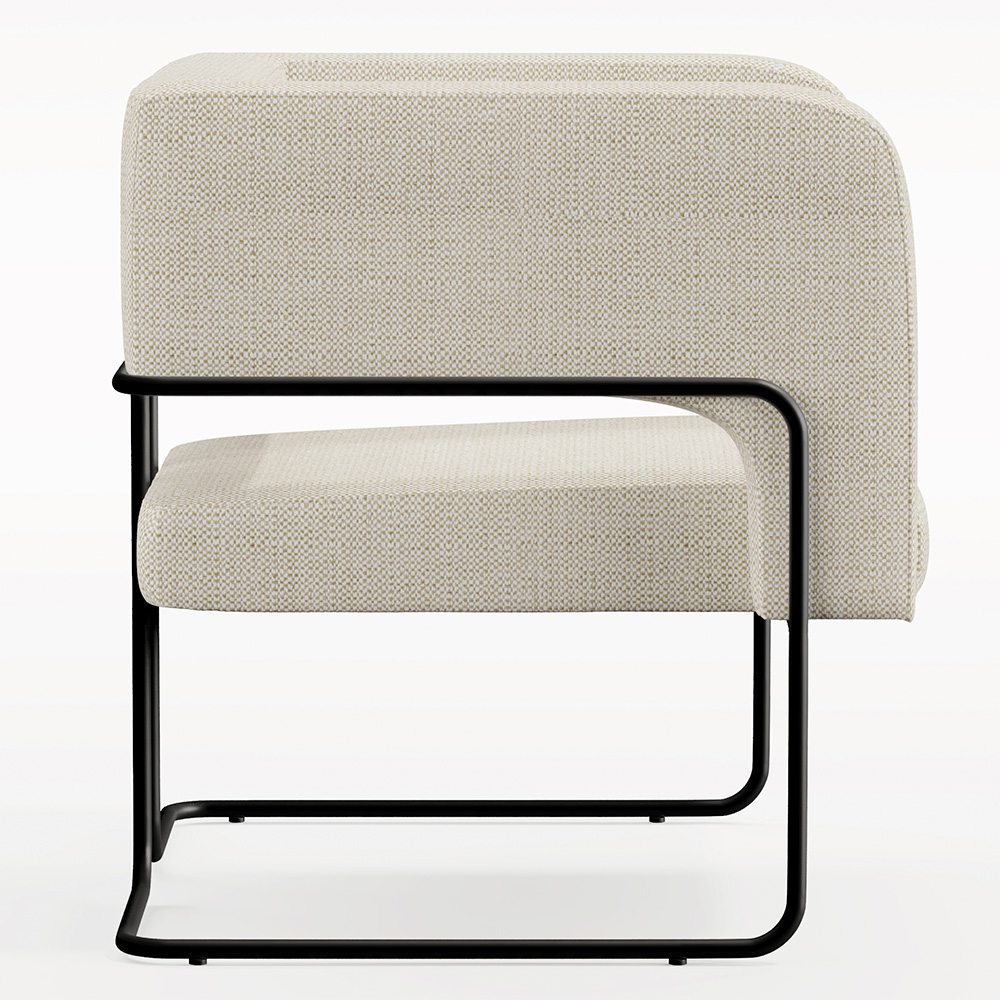 Kit 02 Poltronas Decorativas Scarlett D02 Base de Aço Preto Linho Champagne A-49 - Lyam Decor