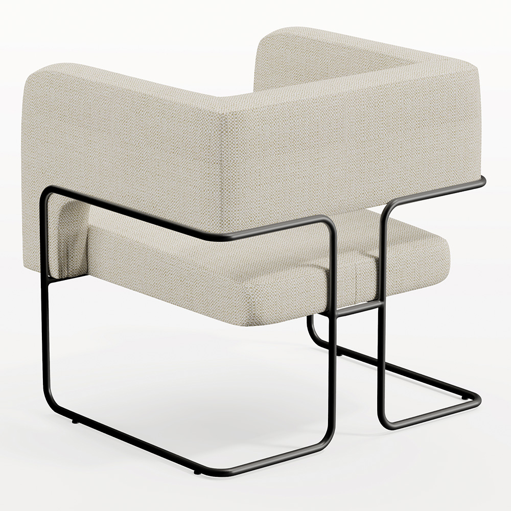 Kit 02 Poltronas Decorativas Scarlett D02 Base de Aço Preto Linho Champagne A-49 - Lyam Decor