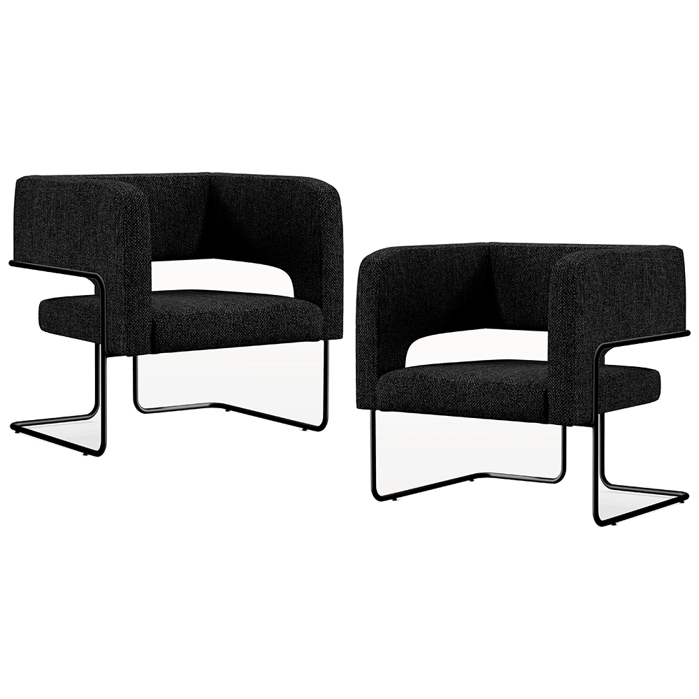 Kit 02 Poltronas Decorativas Scarlett D02 Base de Aço Preto Linho Chumbo C-465 - Lyam Decor
