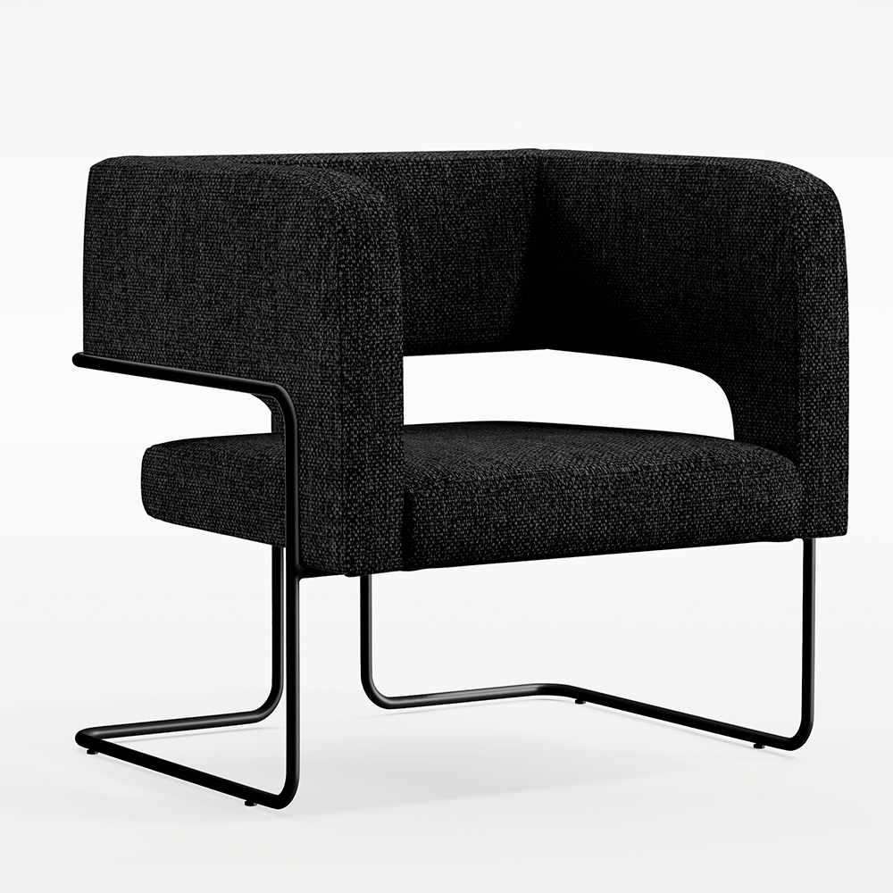 Kit 02 Poltronas Decorativas Scarlett D02 Base de Aço Preto Linho Chumbo C-465 - Lyam Decor