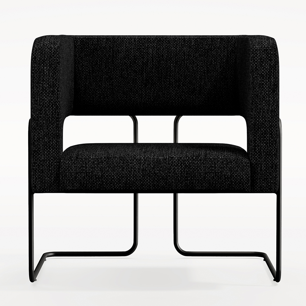 Kit 02 Poltronas Decorativas Scarlett D02 Base de Aço Preto Linho Chumbo C-465 - Lyam Decor