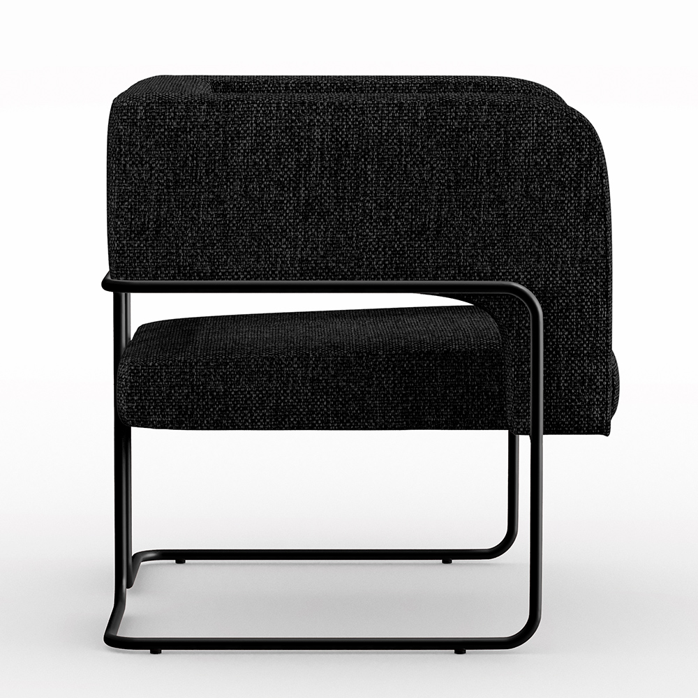 Kit 02 Poltronas Decorativas Scarlett D02 Base de Aço Preto Linho Chumbo C-465 - Lyam Decor