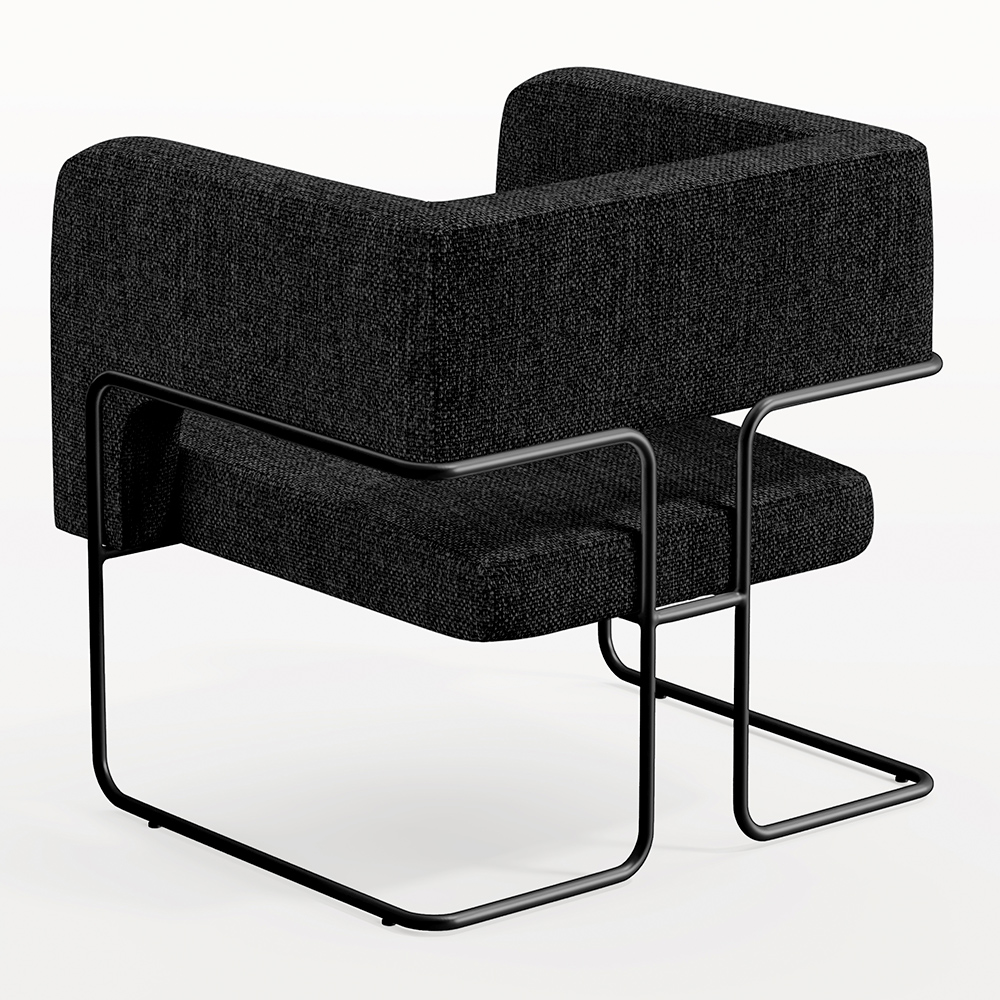 Kit 02 Poltronas Decorativas Scarlett D02 Base de Aço Preto Linho Chumbo C-465 - Lyam Decor