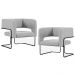 Kit 02 Poltronas Decorativas Scarlett D02 Base de Aço Preto Linho Cinza C-315 - Lyam Decor
