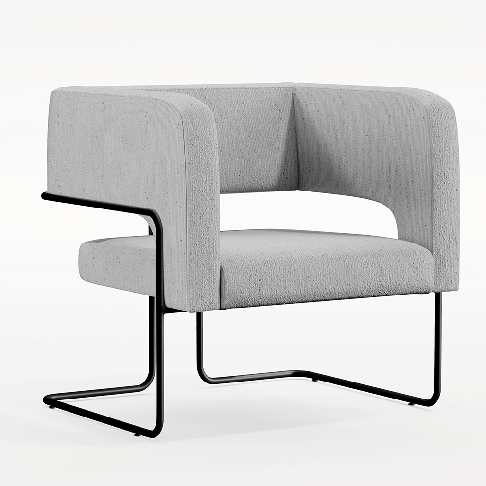 Kit 02 Poltronas Decorativas Scarlett D02 Base de Aço Preto Linho Cinza C-315 - Lyam Decor