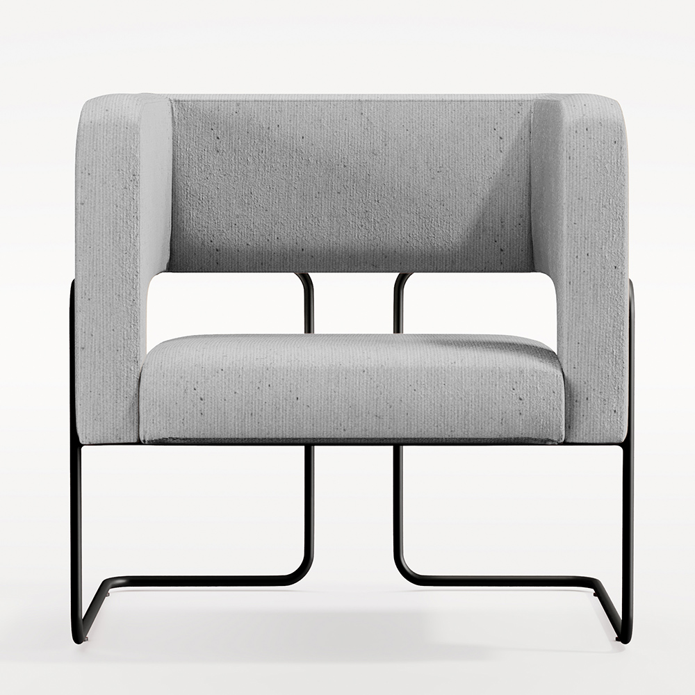Kit 02 Poltronas Decorativas Scarlett D02 Base de Aço Preto Linho Cinza C-315 - Lyam Decor