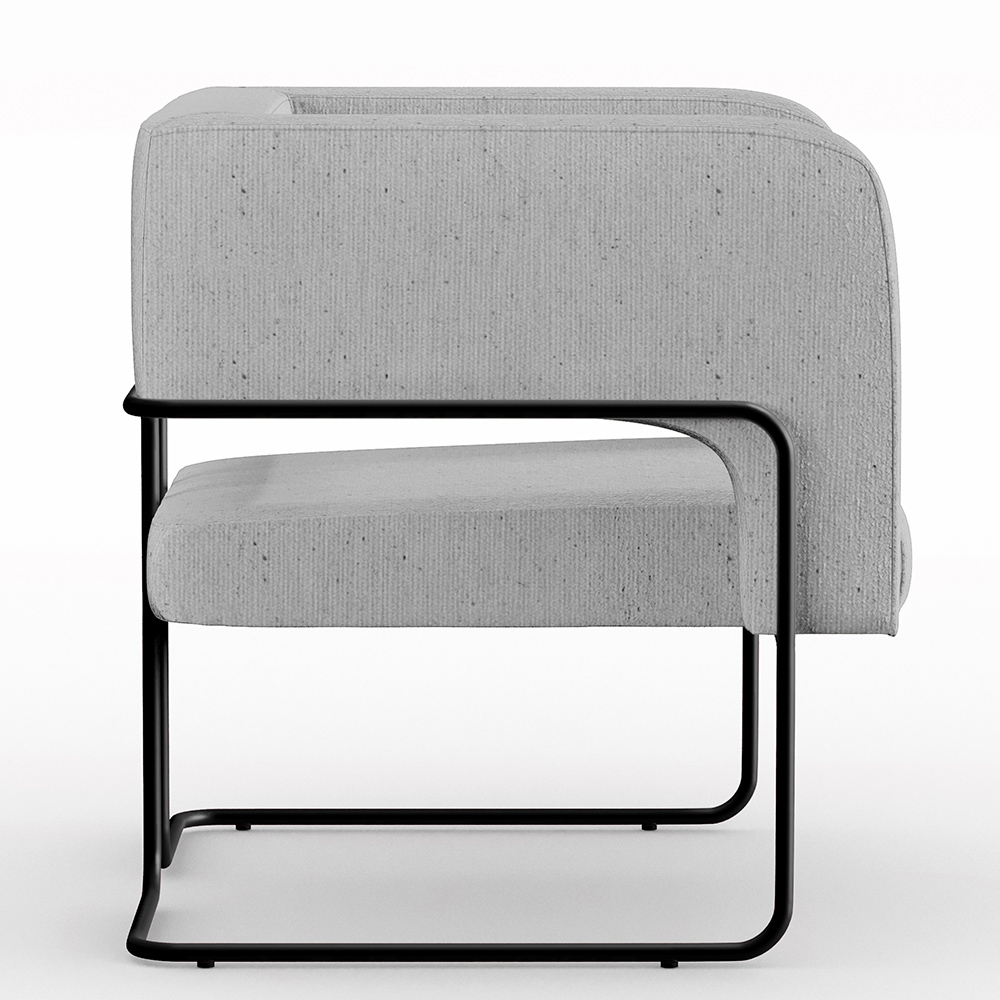 Kit 02 Poltronas Decorativas Scarlett D02 Base de Aço Preto Linho Cinza C-315 - Lyam Decor