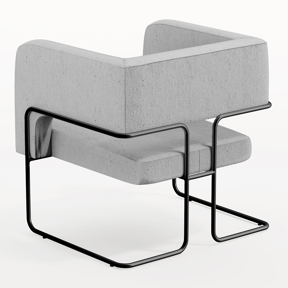 Kit 02 Poltronas Decorativas Scarlett D02 Base de Aço Preto Linho Cinza C-315 - Lyam Decor