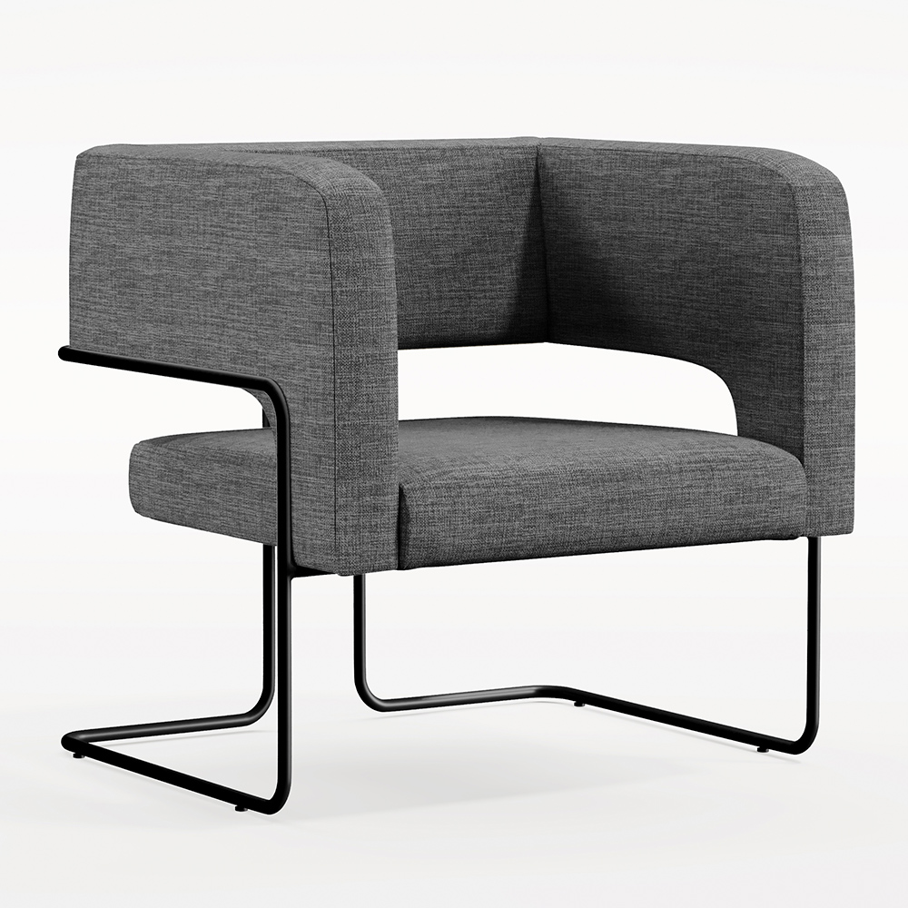 Kit 02 Poltronas Decorativas Scarlett D02 Base de Aço Preto Linho Cinza Escuro C-416 - Lyam Decor