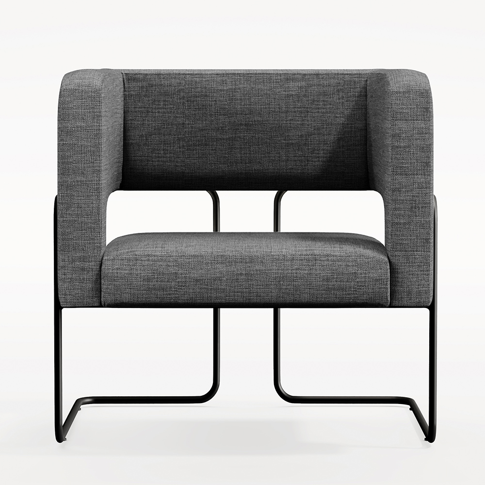 Kit 02 Poltronas Decorativas Scarlett D02 Base de Aço Preto Linho Cinza Escuro C-416 - Lyam Decor