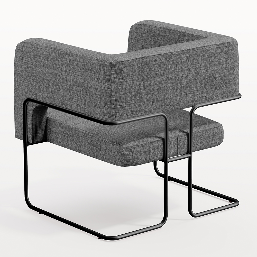 Kit 02 Poltronas Decorativas Scarlett D02 Base de Aço Preto Linho Cinza Escuro C-416 - Lyam Decor