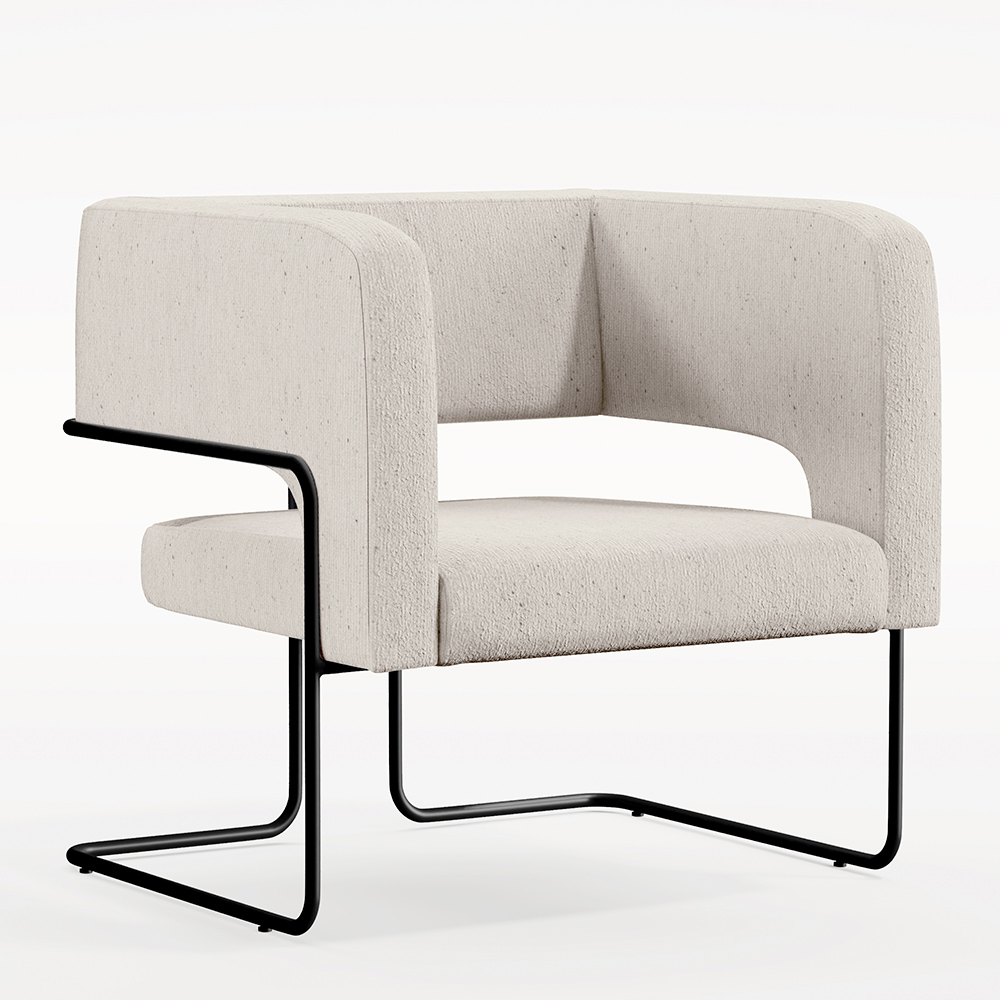 Kit 02 Poltronas Decorativas Scarlett D02 Base de Aço Preto Linho Cru B-443 - Lyam Decor